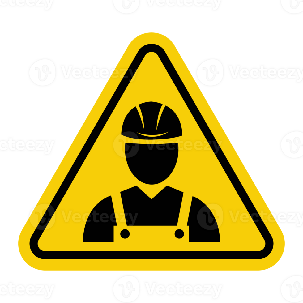Road sign under construction. Construction sites or road repair areas. Warning yellow triangular sign. Repair work. Safe movement vehicles and pedestrians near construction sites or road repair areas. png