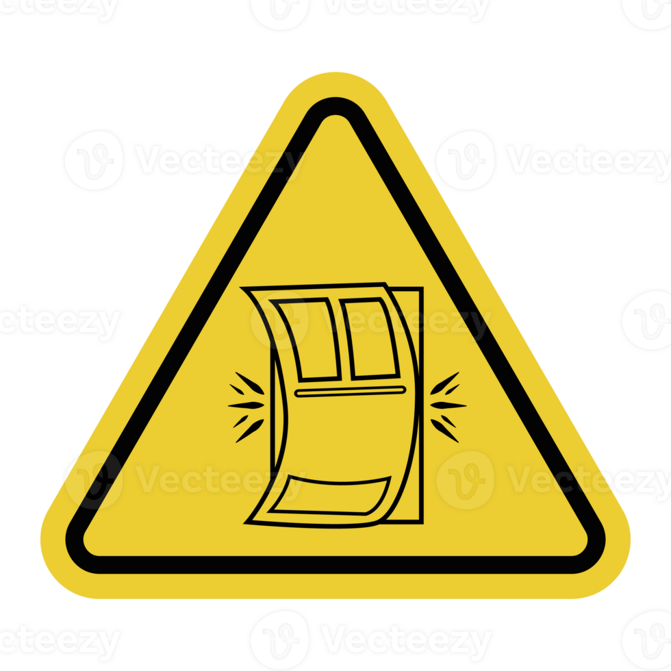 Sign not slam door. Close doors carefully to avoid damaging the doors or creating noise that may disturb others. Avoid unnecessary noise. Warning yellow triangular road sign. png
