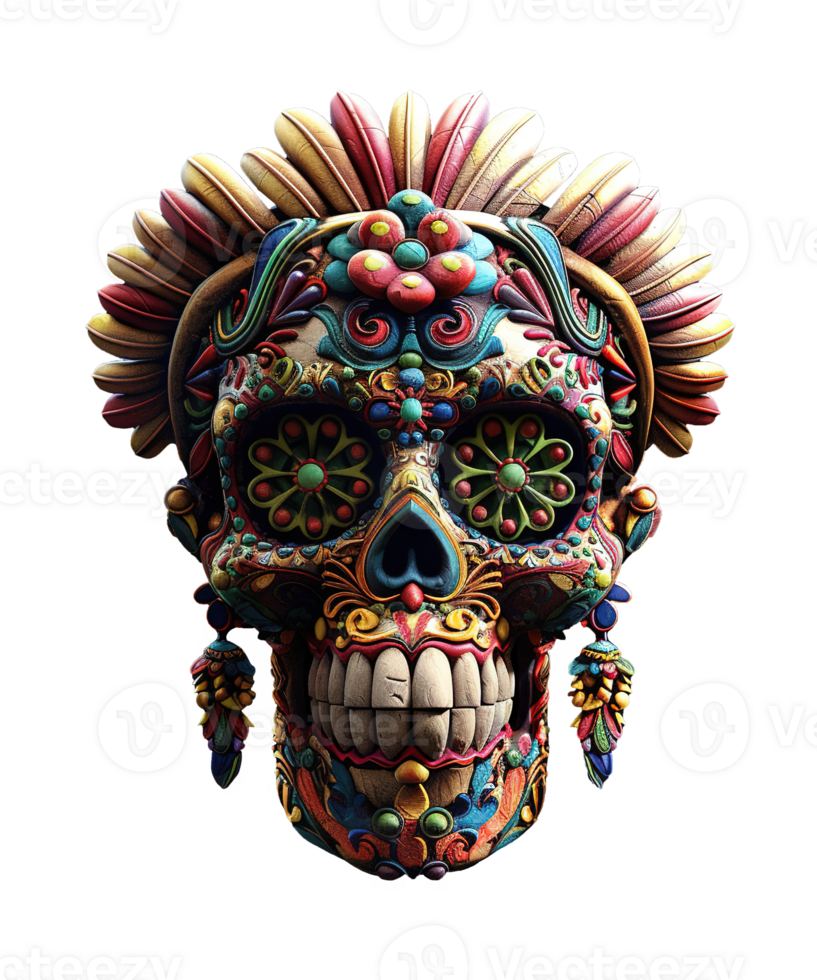 3d illustration of day of the dead skull hat with mexico ornament png