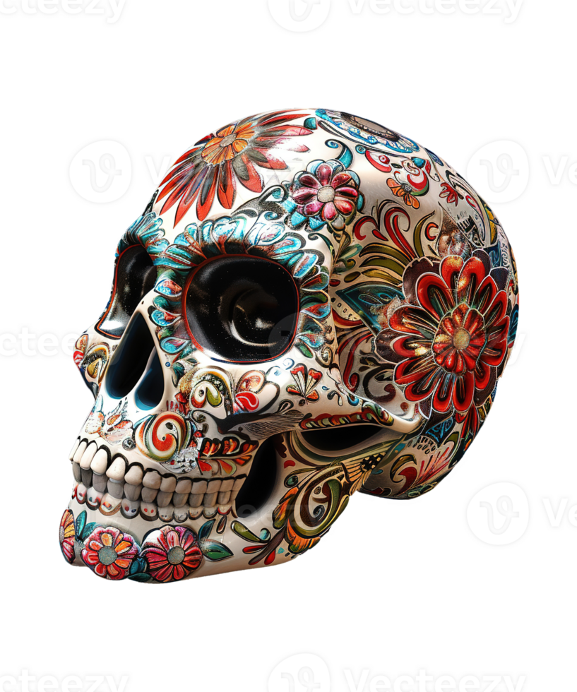 3d illustration of day of the dead skull hat with mexico ornament png