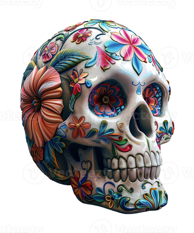 3d illustration of day of the dead skull hat with mexico ornament png