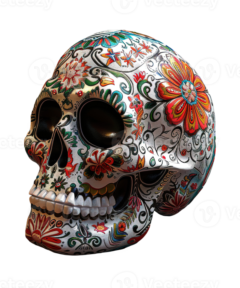 3d illustration of day of the dead skull hat with mexico ornament png