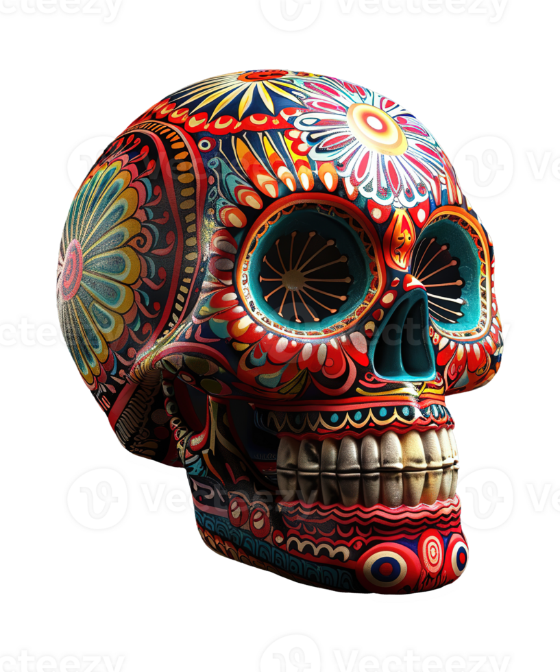 3d illustration of day of the dead skull hat with mexico ornament png