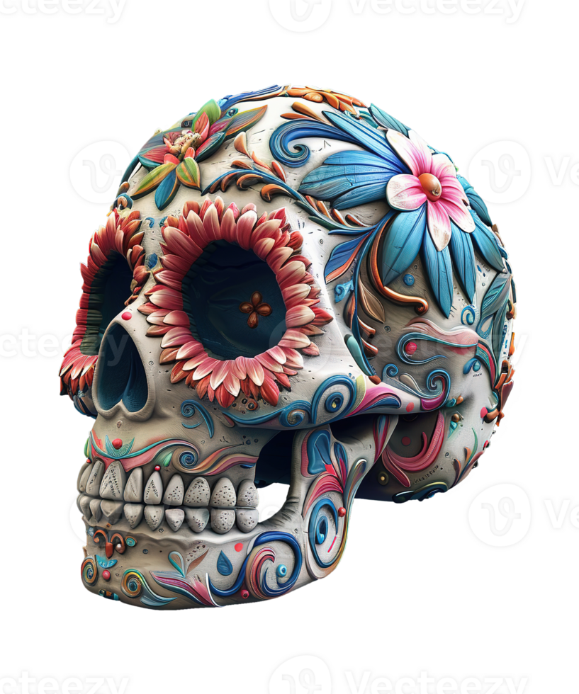 3d illustration of day of the dead skull hat with mexico ornament png