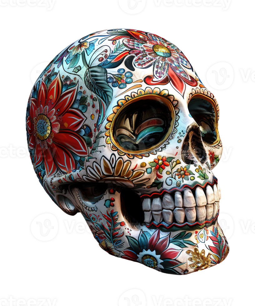 3d illustration of day of the dead skull hat with mexico ornament png
