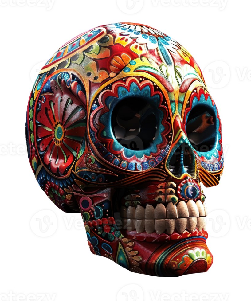 3d illustration of day of the dead skull hat with mexico ornament png