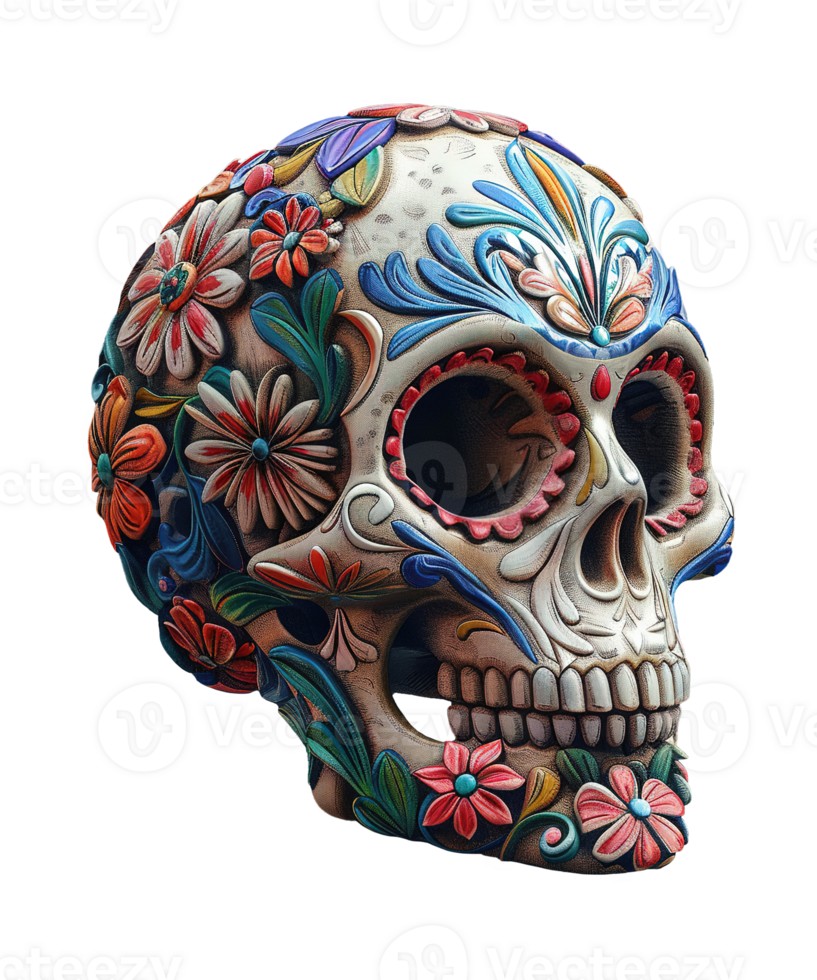 3d illustration of day of the dead skull hat with mexico ornament png