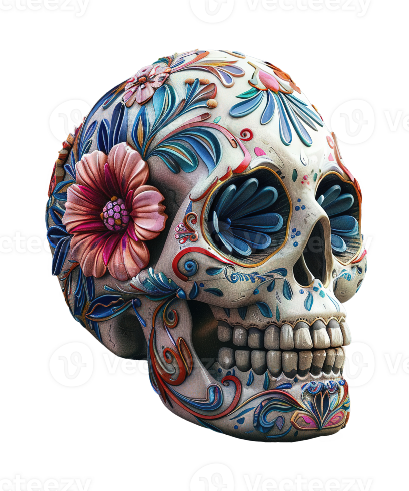 3d illustration of day of the dead skull hat with mexico ornament png