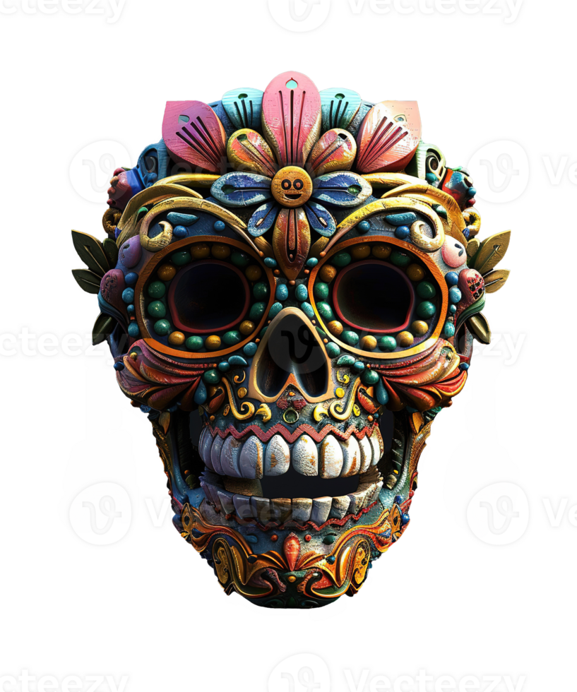 3d illustration of day of the dead skull hat with mexico ornament png