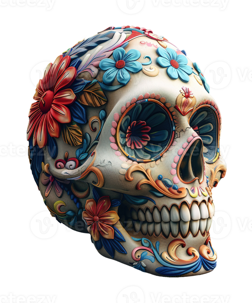 3d illustration of day of the dead skull hat with mexico ornament png