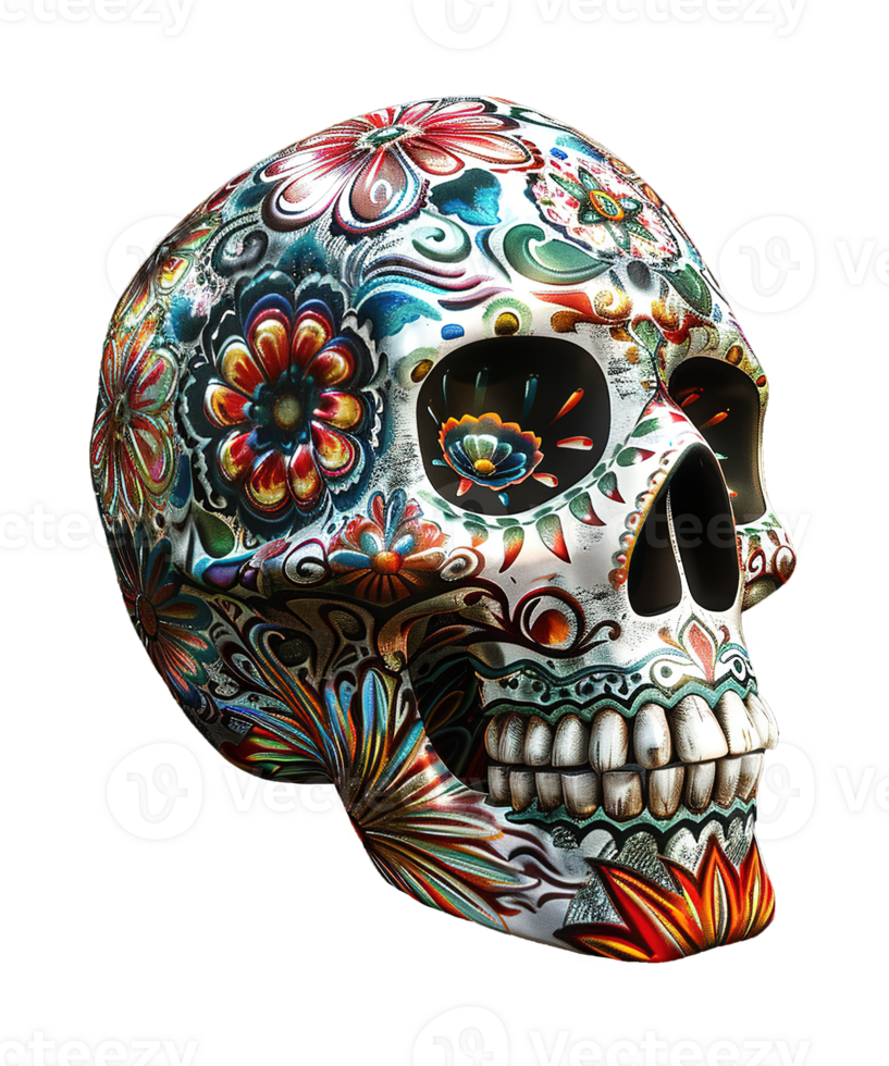 3d illustration of day of the dead skull hat with mexico ornament png