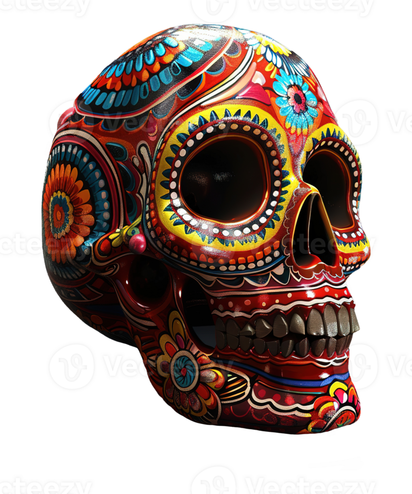 3d illustration of day of the dead skull hat with mexico ornament png