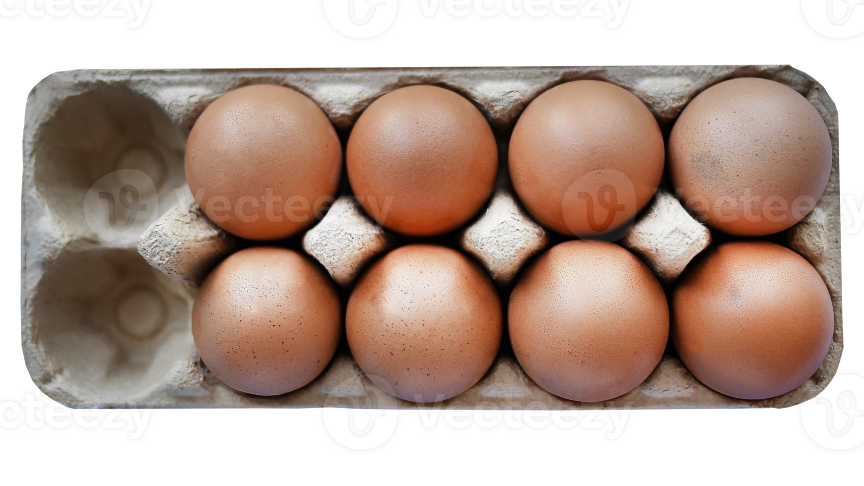 Close up fresh chicken eggs sits in the paper carton, online shopping concept for grocery or food store and goods selection, cutout, isolated, transparent background png