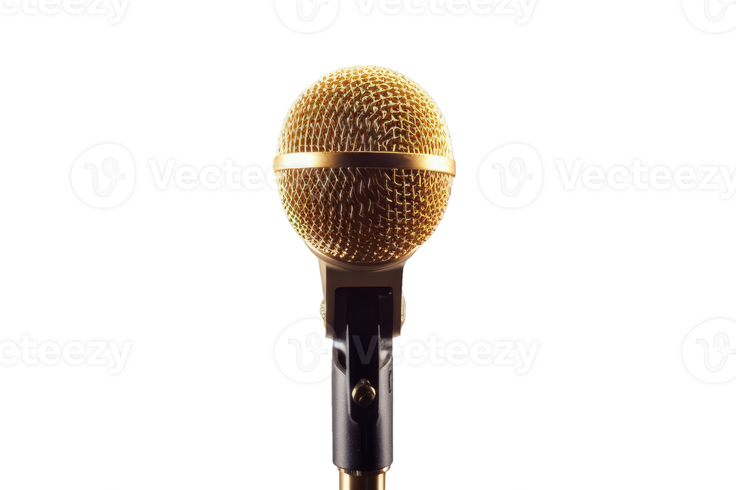 Golden microphone isolated on transparent background cutout png