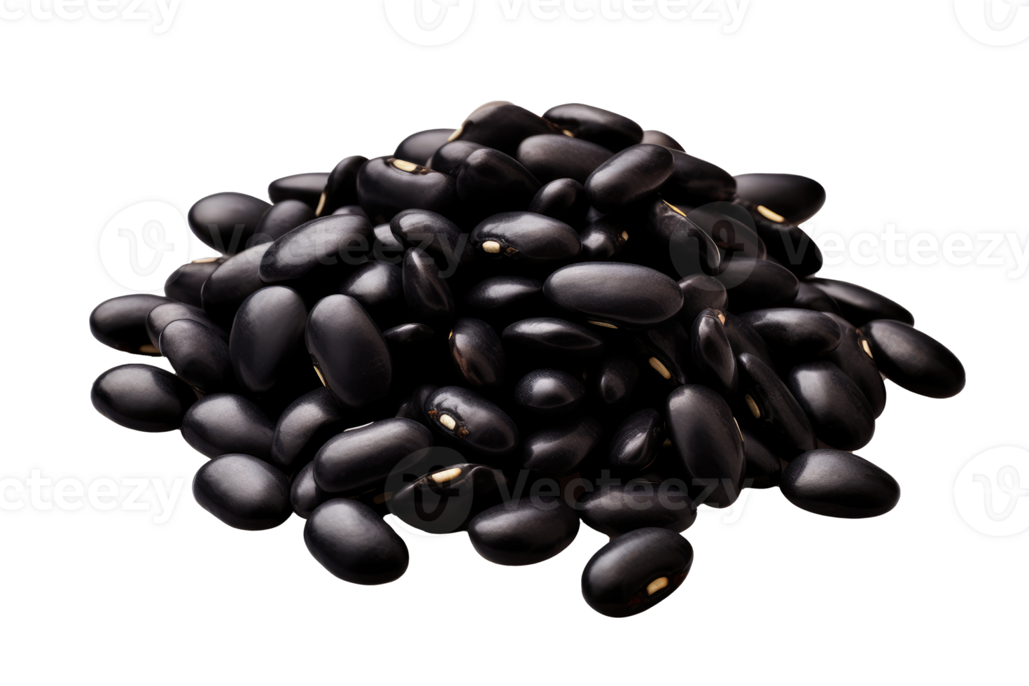 Pile of black beans isolated on transparent or white background, png
