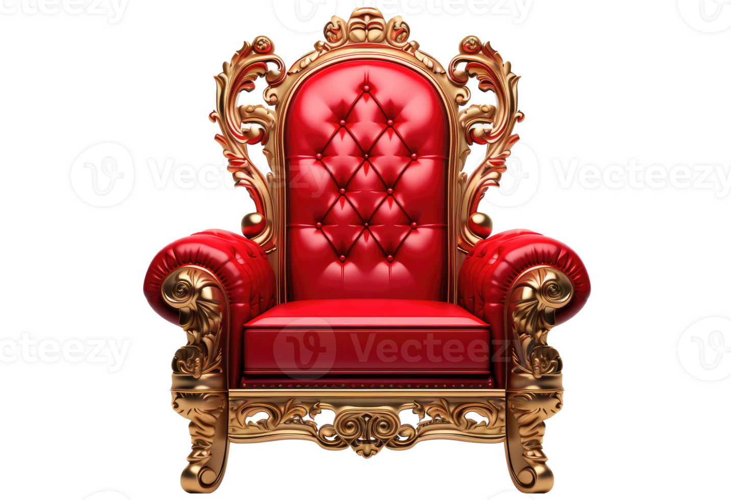Red and gold throne chair isolated on transparent or white background, png