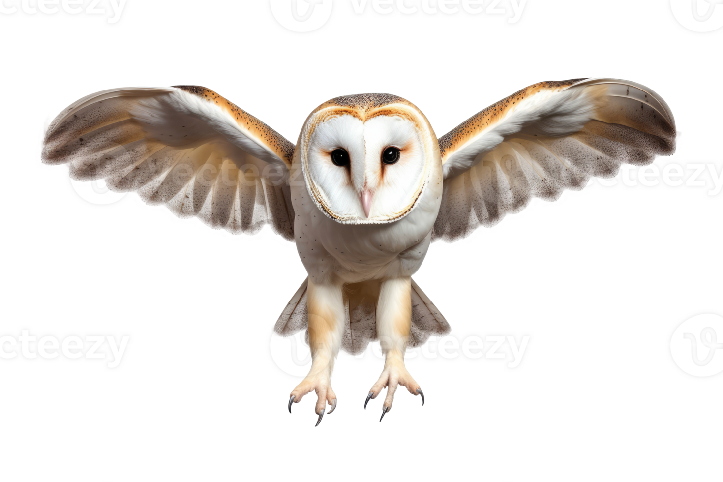 Flying Barn Owl Tyto alba isolated on transparent or white background, png