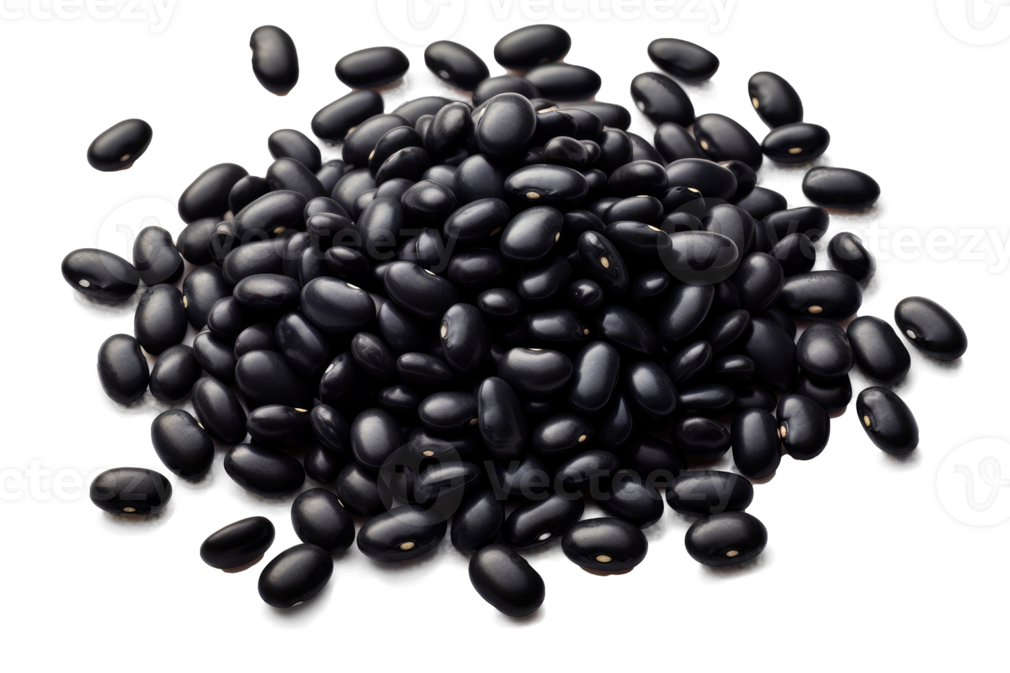 Pile of black beans isolated on transparent or white background, png