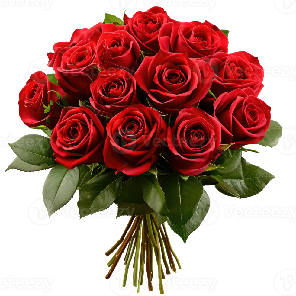 Flower bouquet of red roses isolated on a white or transparent background. Rose flower is symbol of love, Gifts for anniversaries or Valentine's Day. png