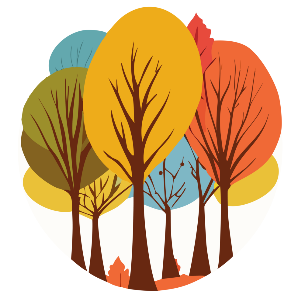 Autumn trees water colors painting png