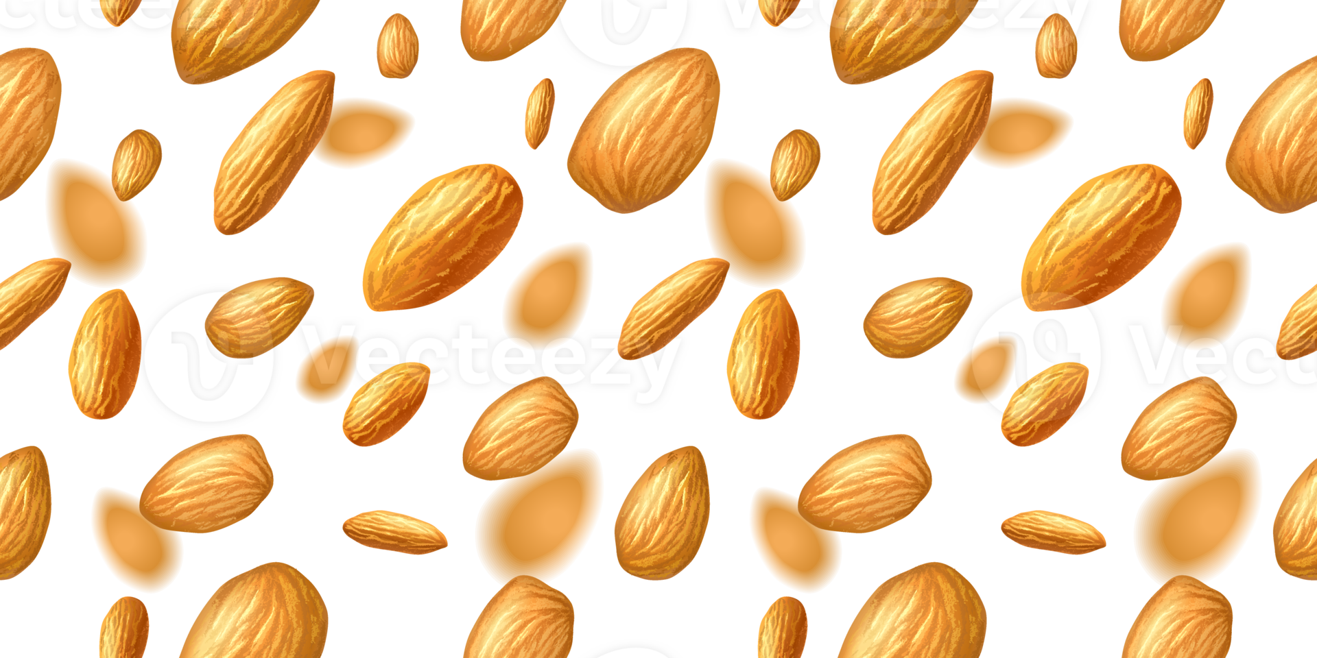 Seamless Pattern of Almonds on Transparent Background png