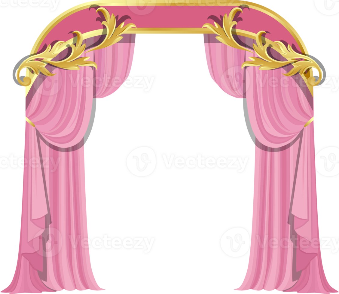 Curtains Pink color, Luxury curtains, victorian Curtains style frame. png