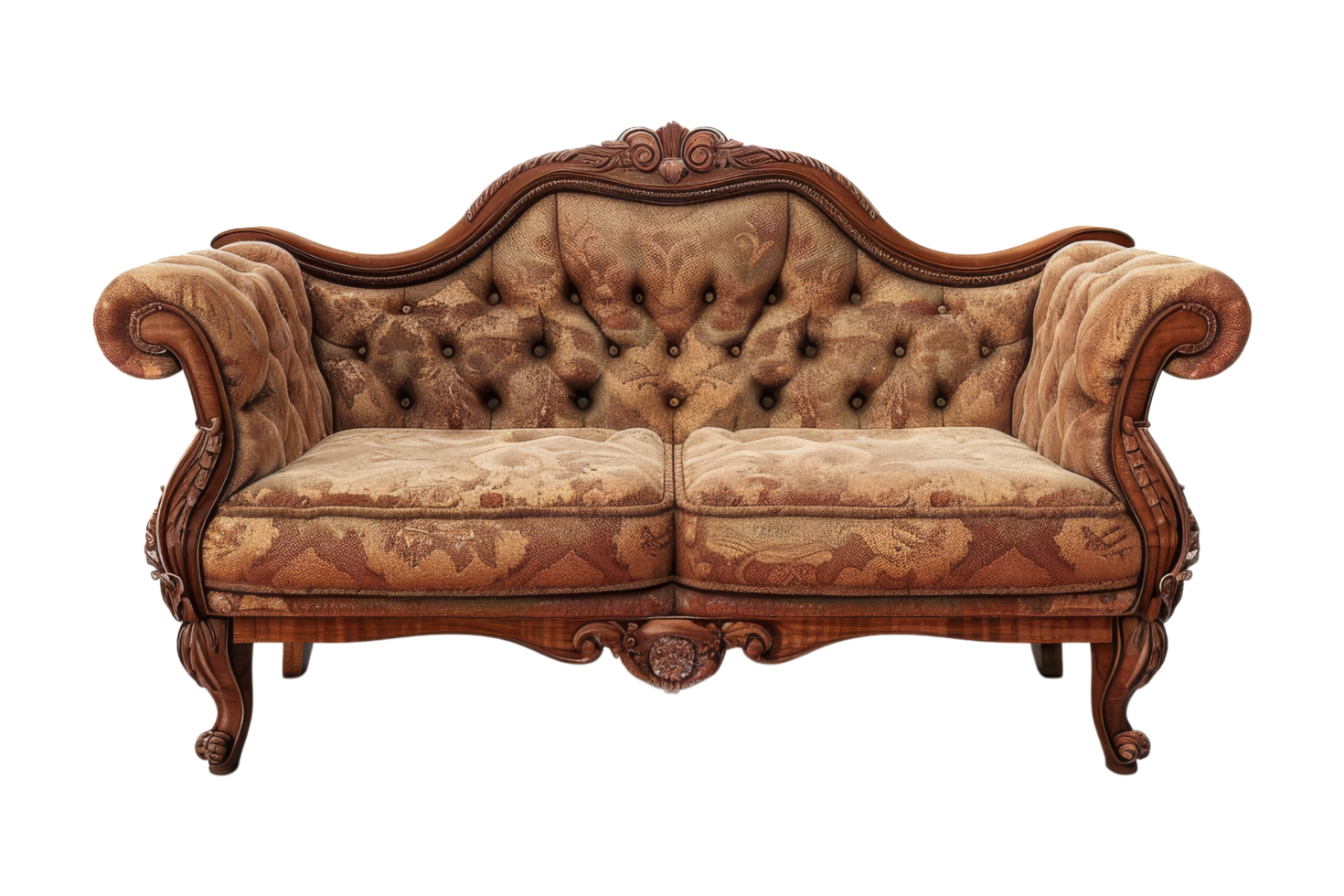 Antique Victorian Style Sofa With Carved Wooden Frame png
