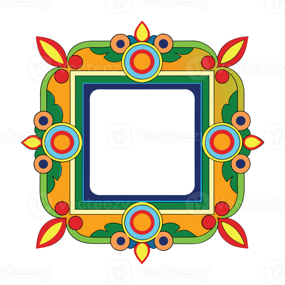 an ornate square frame with a colorful pattern png