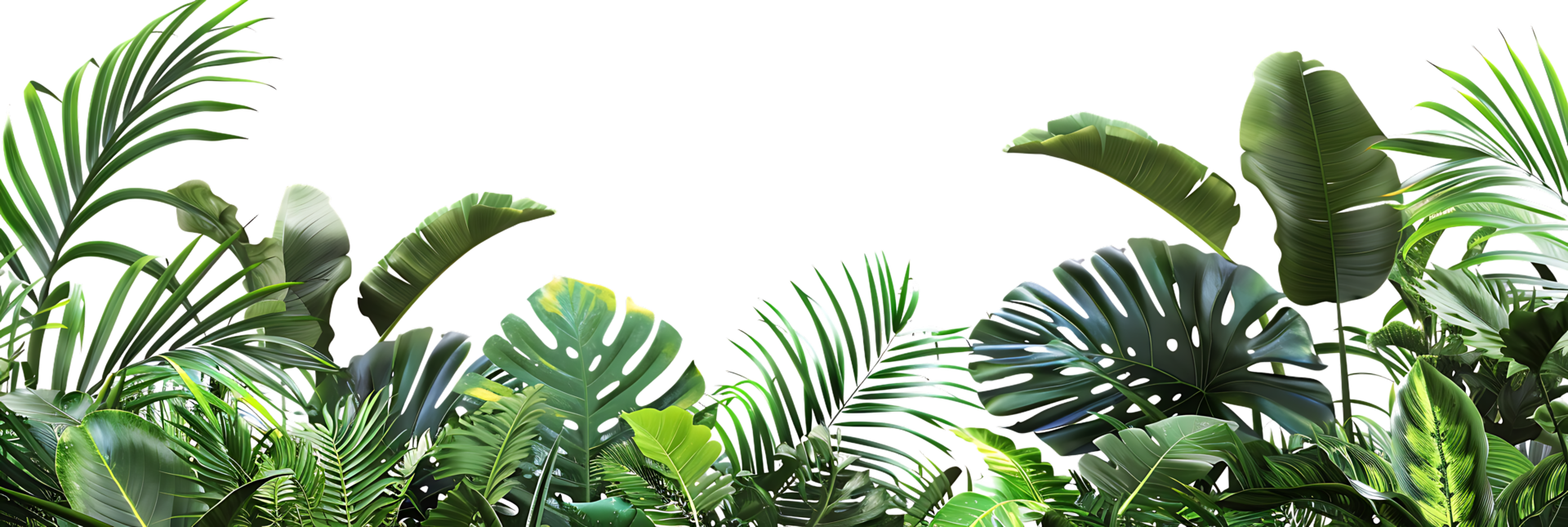 Tropical Green Leaves Illustration on Black Background png