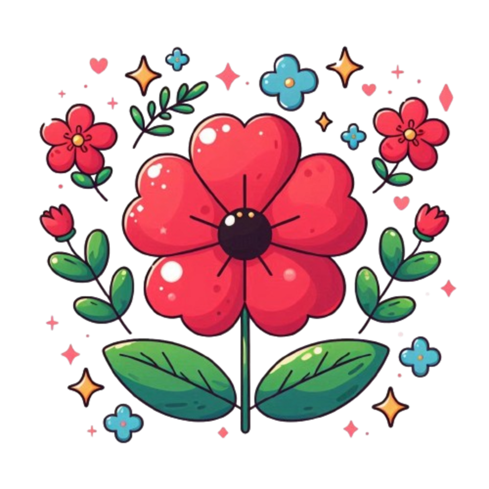Cute Drawing Cartoon Red Flower transperant background png