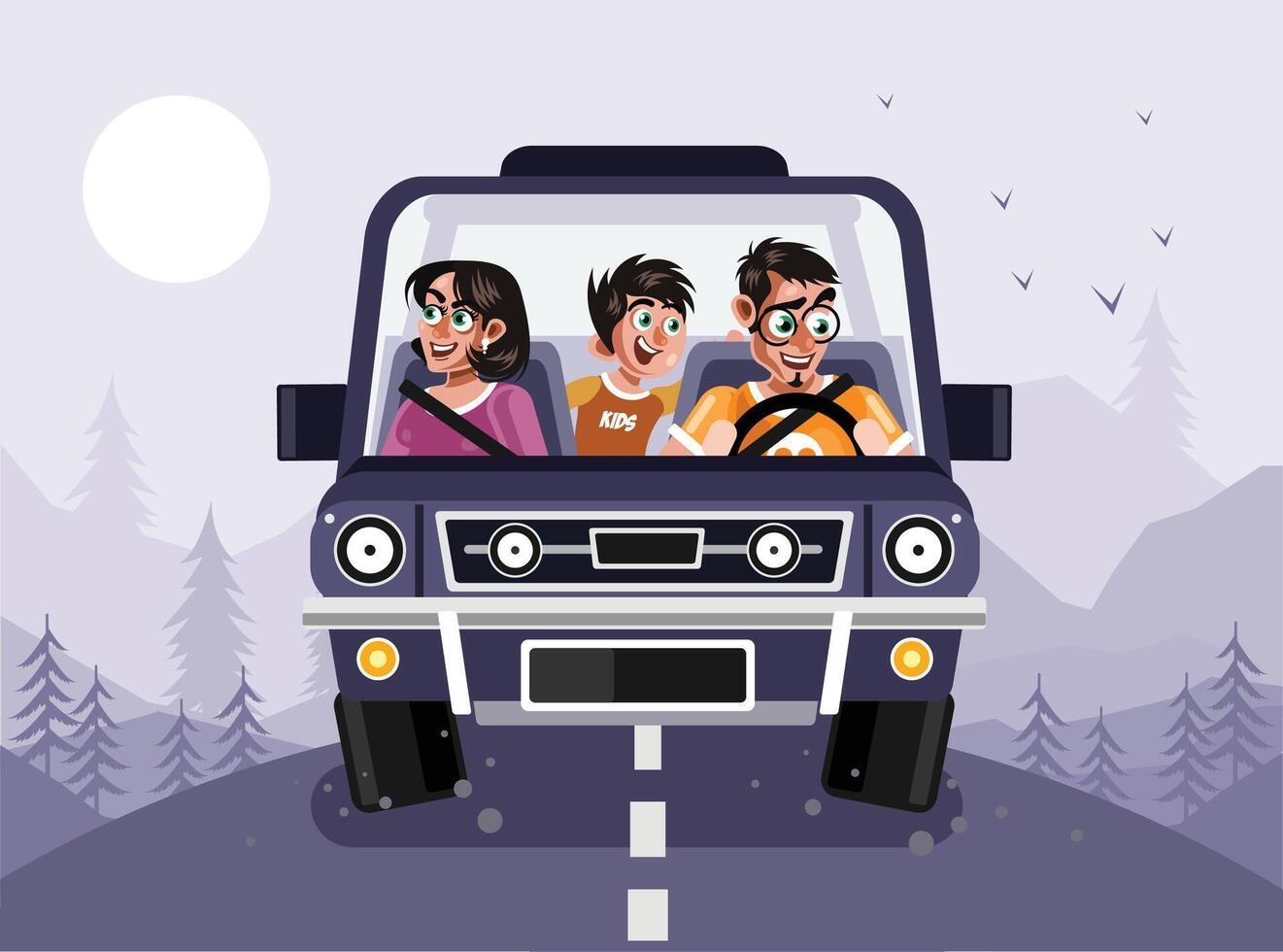 Family in car for vacation graphics illustration vector