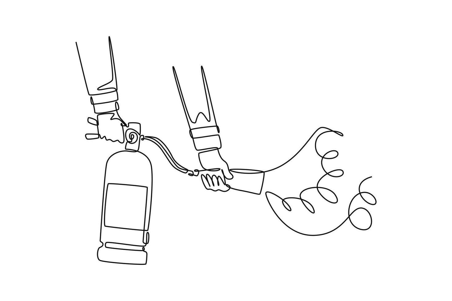 Firefighters with firefighting equipment concept. Single line draw design graphic illustration. vector