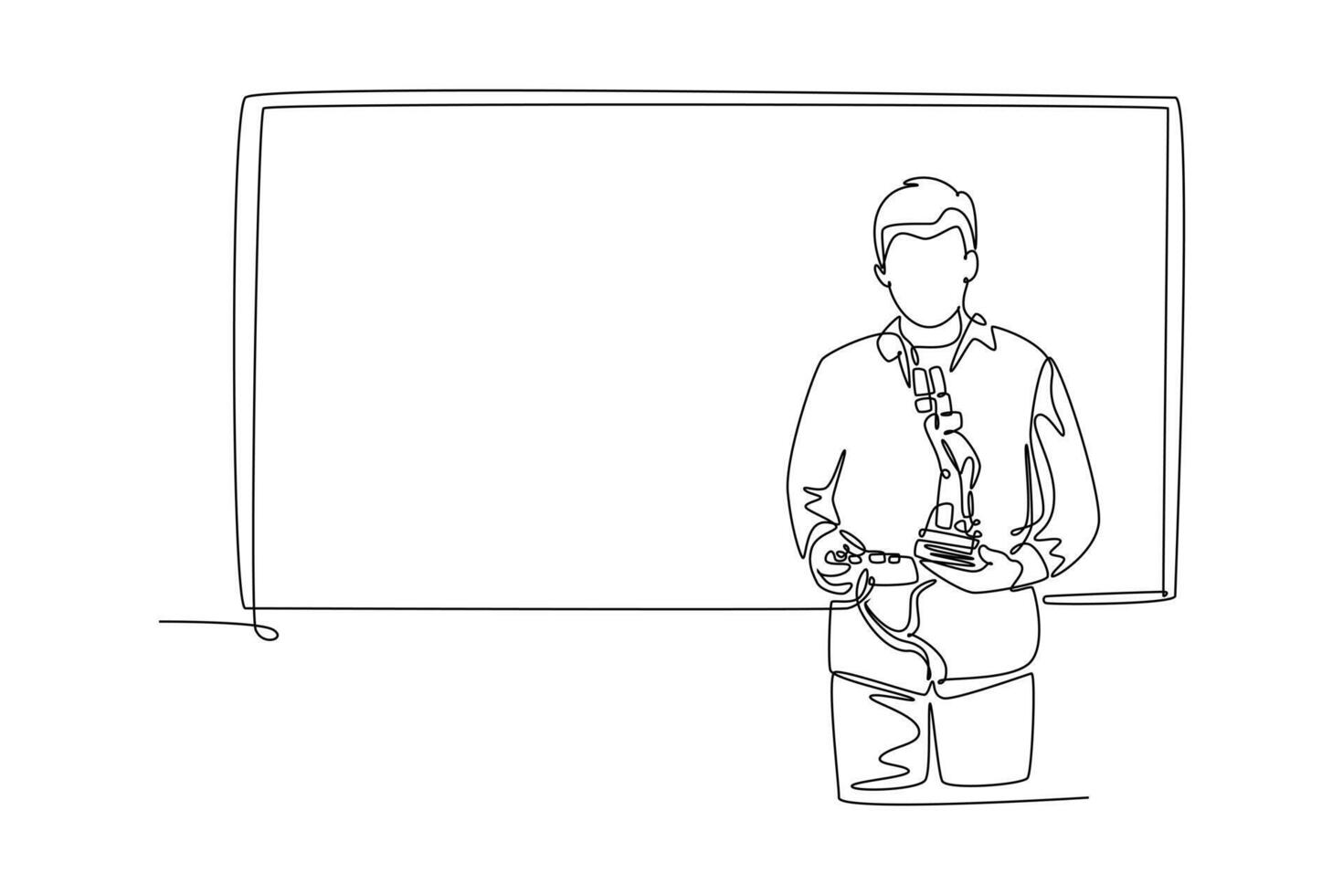 Lecturers teaching in class concept. Single line draw design graphic illustration. vector