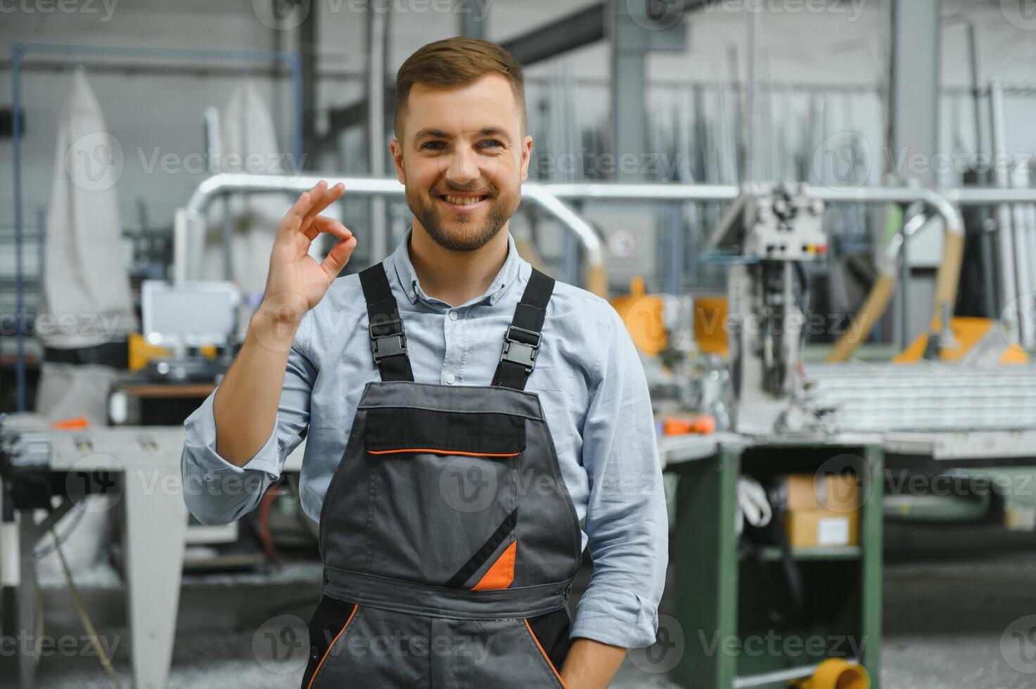 Factory worker. Man working on the production line. photo