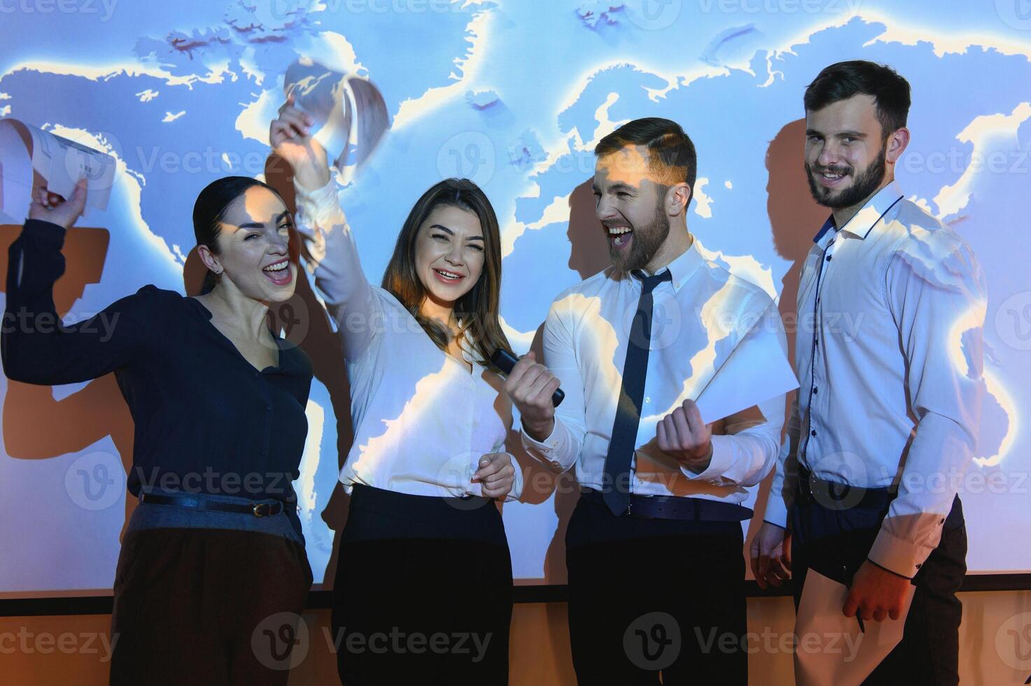 Group of business people smiling on camera. Fron View photo
