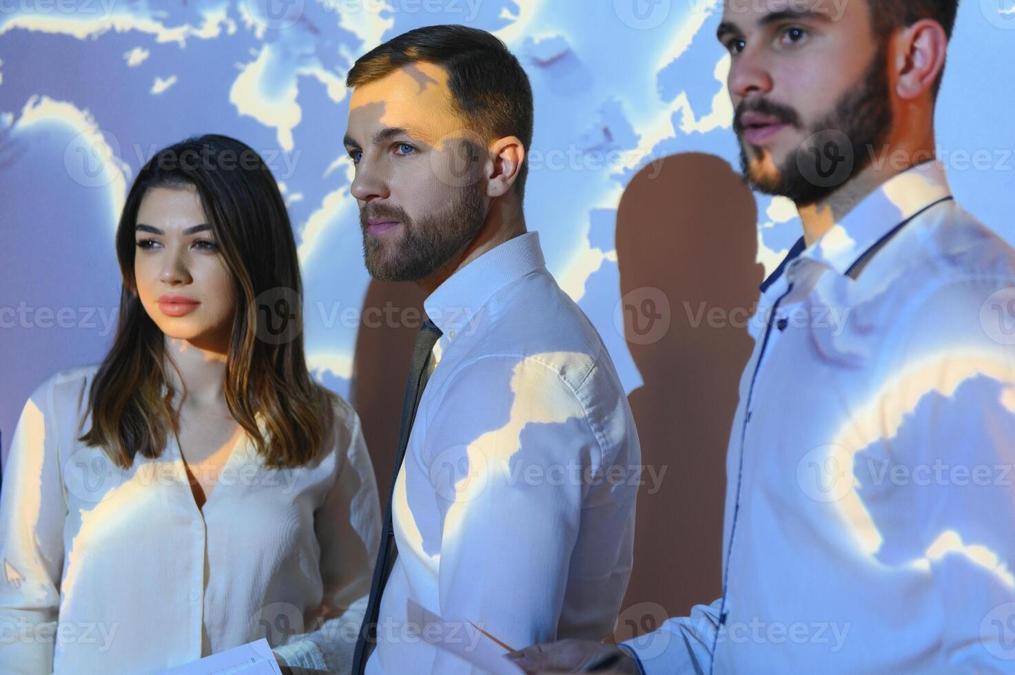 business people team with world map photo