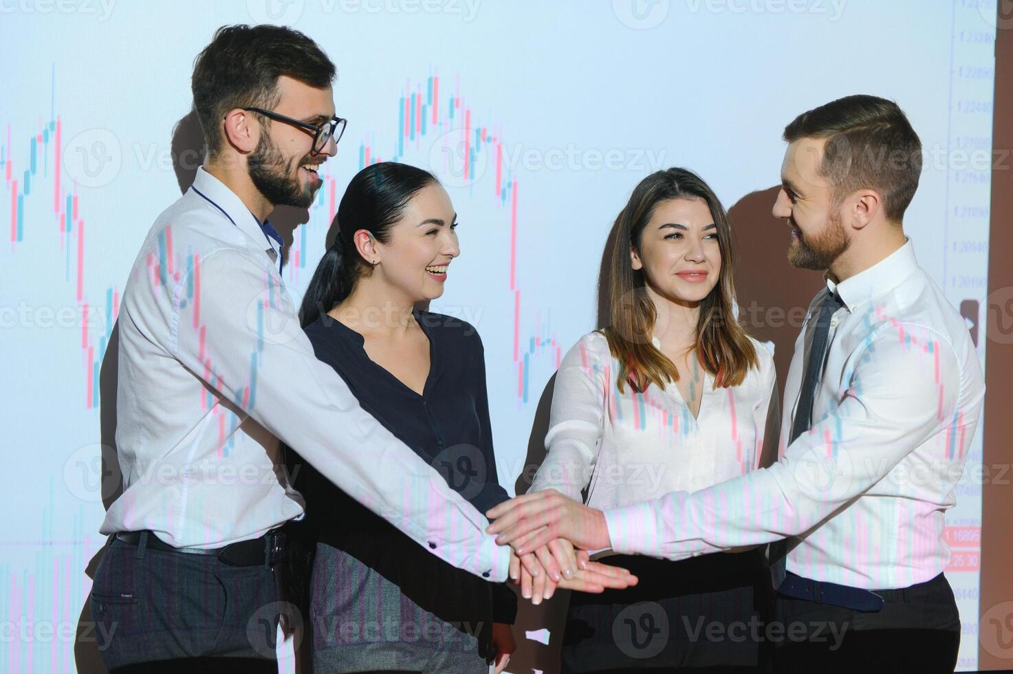 Group of business people smiling on camera. Fron View photo