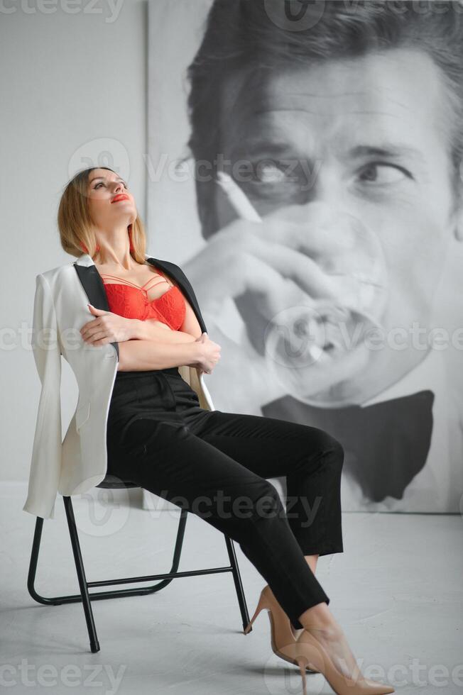 Beautiful sexy girl in the studio. photo