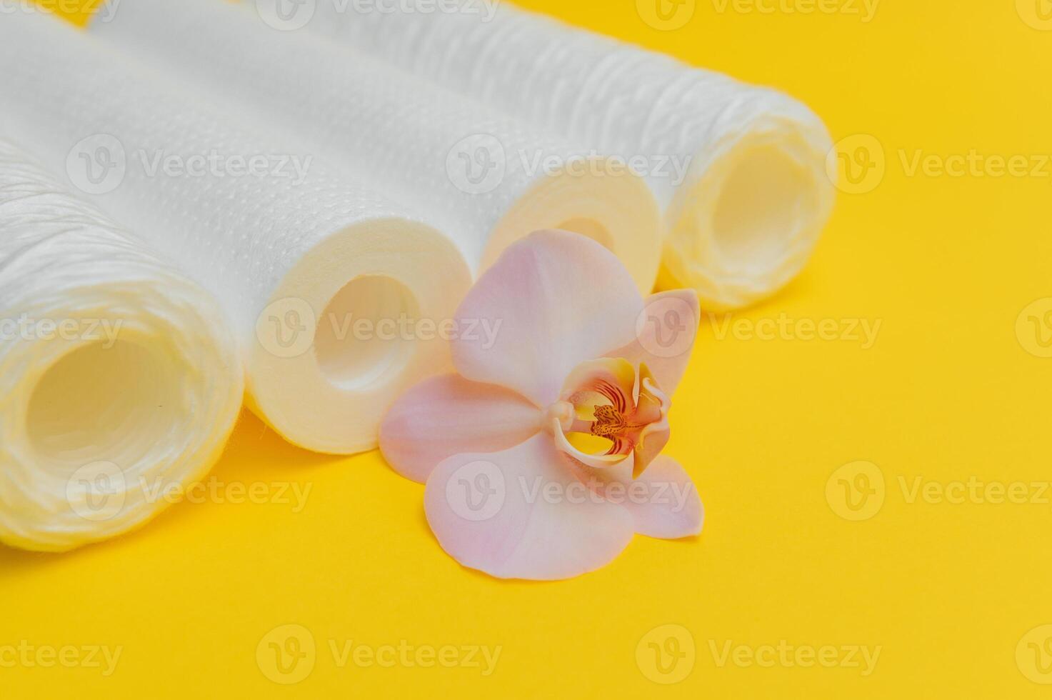 cartridges for water purification on a yellow background. Concept of clean water at home photo