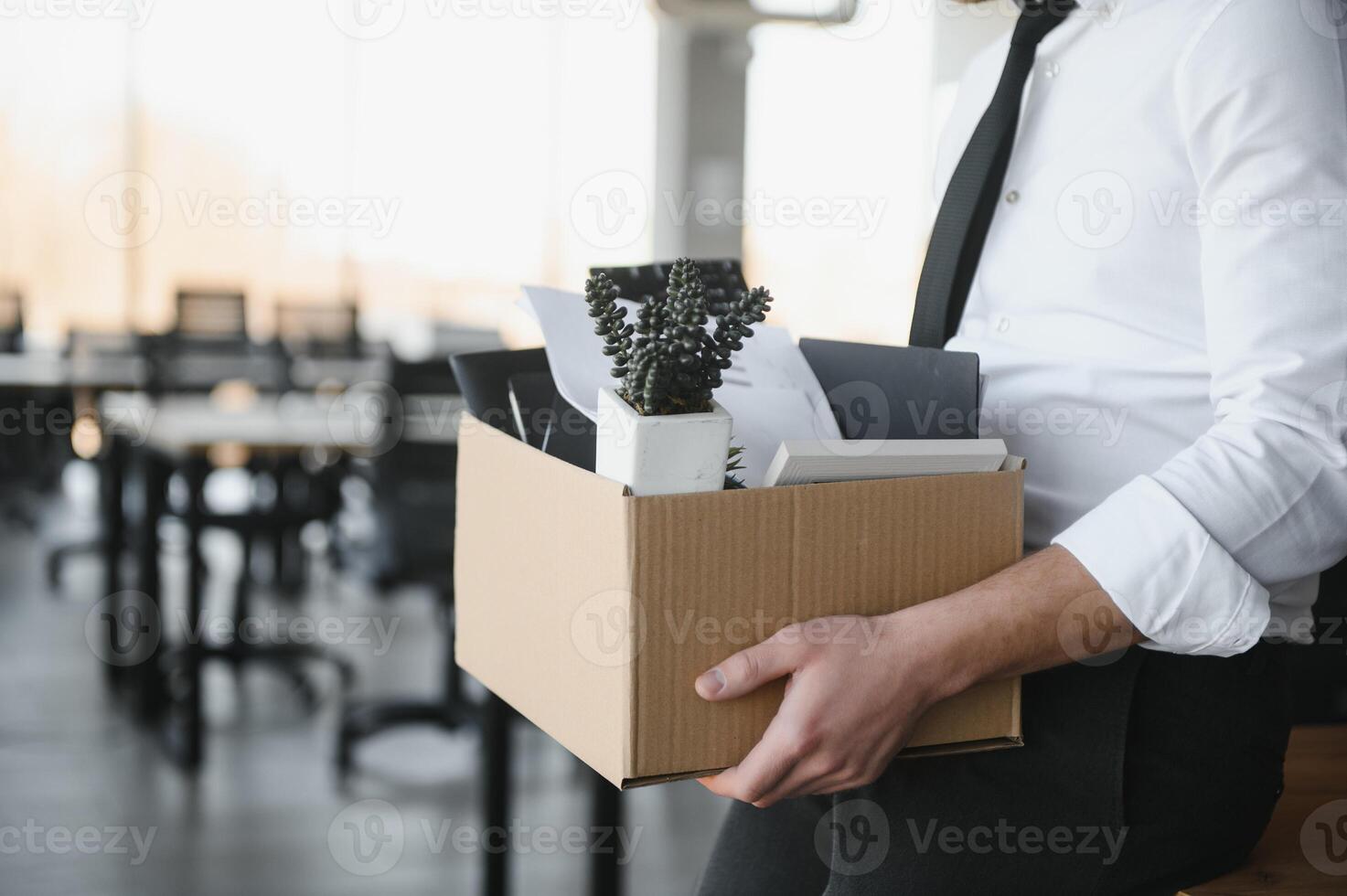 Close-up Of A Businessperson Carrying Cardboard Box During Office Meeting photo