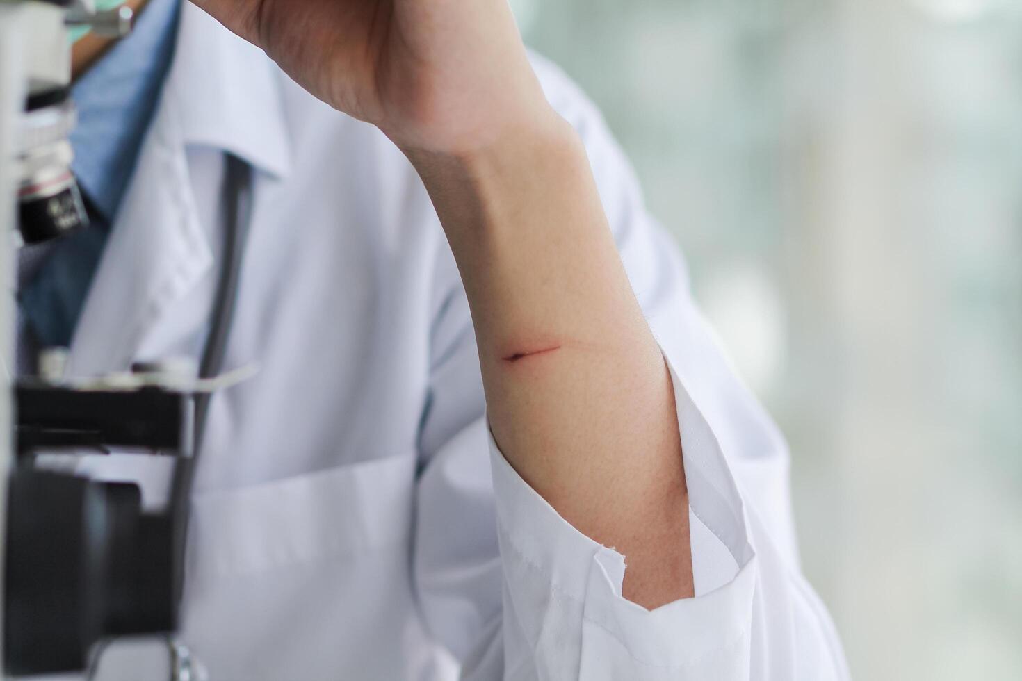 image blur,The medical team wore a coronavirus protective suit and rubber gloves to examine the coronavirus covid-19 and research for a vaccine to prevent coronavirus covid-19 to stop the epidemic. photo