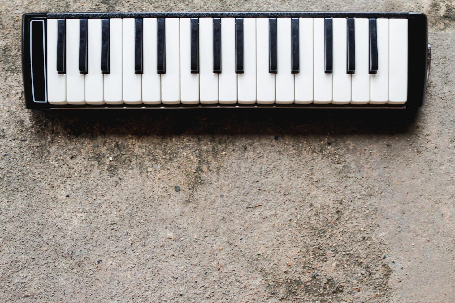 The small piano keys were placed on the floor as the piano keys of young musicians who were prepared to practice for a school performance. photo