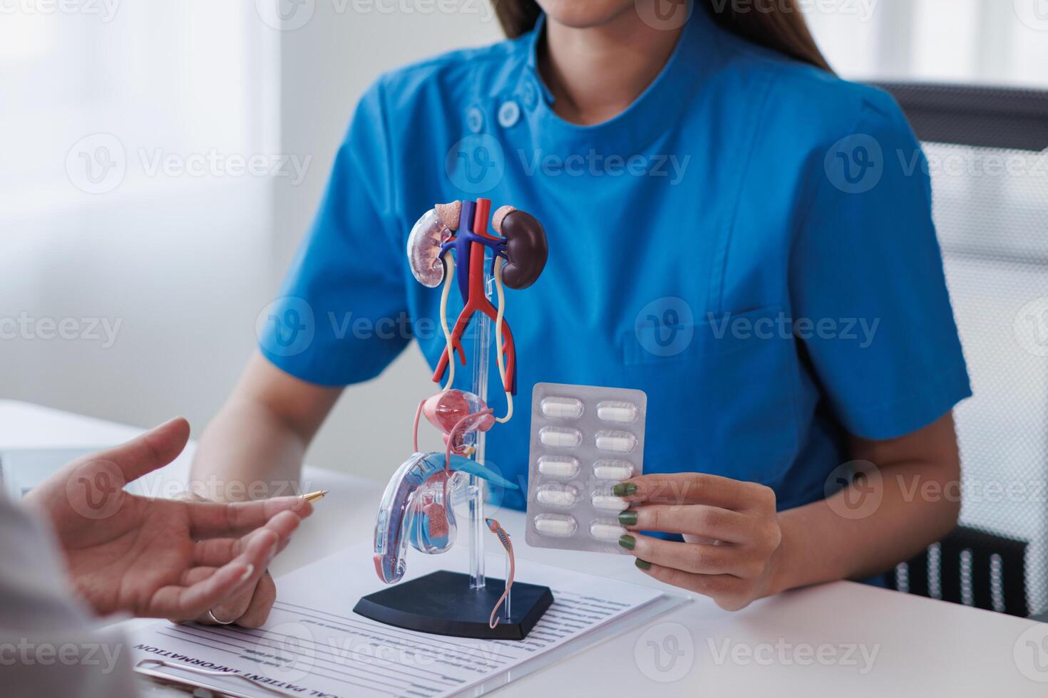 A young man was diagnosed with a tumor in his prostate and the medical team diagnosed him with prostate cancer and provided counseling to health care patients to undergo cancer treatment and surgery. photo