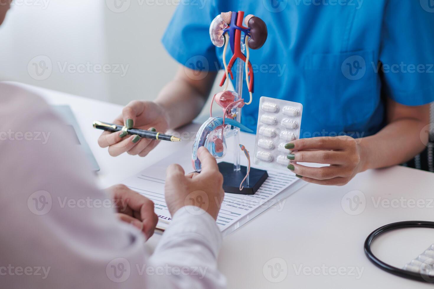 A young man was diagnosed with a tumor in his prostate and the medical team diagnosed him with prostate cancer and provided counseling to health care patients to undergo cancer treatment and surgery. photo