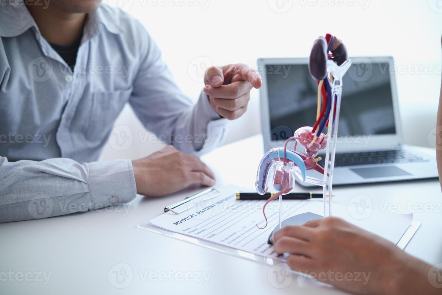 A young man was diagnosed with a tumor in his prostate and the medical team diagnosed him with prostate cancer and provided counseling to health care patients to undergo cancer treatment and surgery. photo