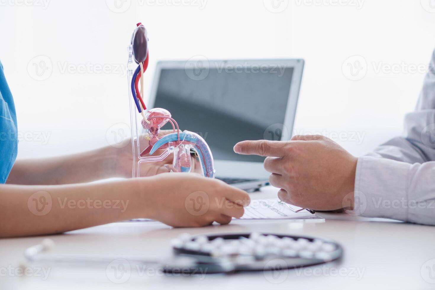A young man was diagnosed with a tumor in his prostate and the medical team diagnosed him with prostate cancer and provided counseling to health care patients to undergo cancer treatment and surgery. photo