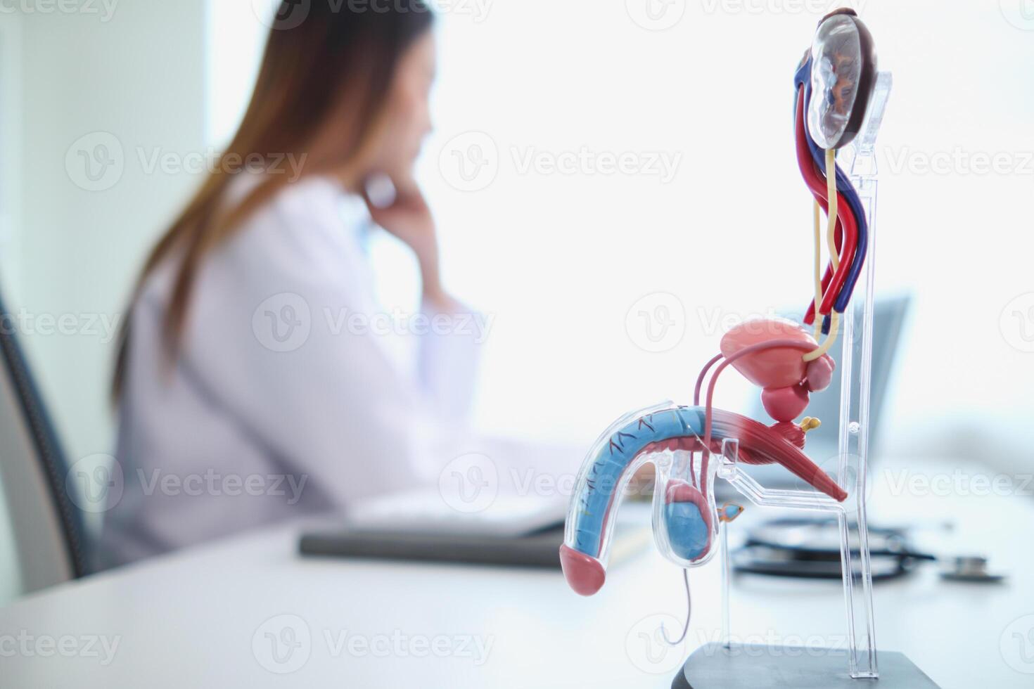 A young man was diagnosed with a tumor in his prostate and the medical team diagnosed him with prostate cancer and provided counseling to health care patients to undergo cancer treatment and surgery. photo