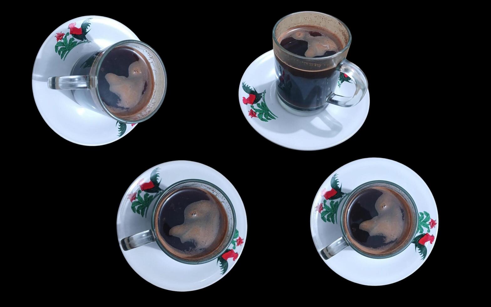 Set of coffee drinks in ceramic cups on a black background. photo