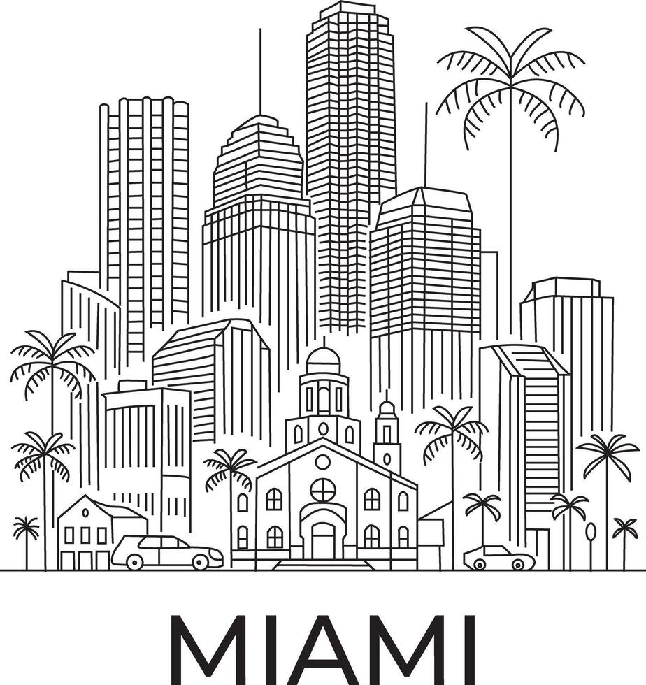 Miami City Line Draw vector