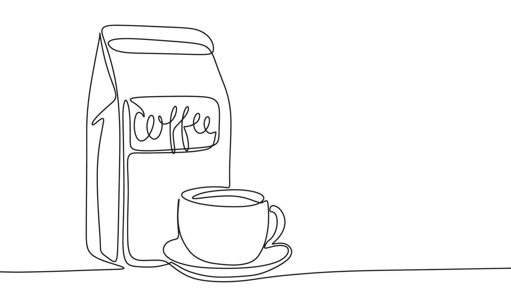 Coffee bag with cup one line continuous. Cup of coffee line art. Hand drawn art. vector